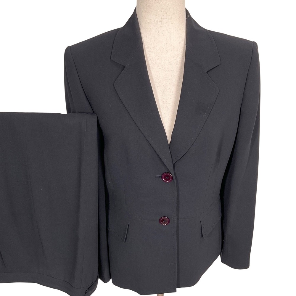 Kasper Pantsuit Womens 8P Black Corporate Executive Formal Church Minimalist 2pc